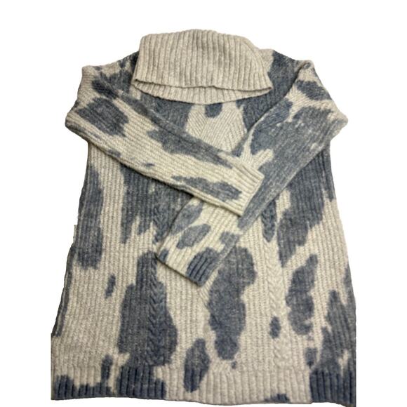 Anthropologie Pilcro Cowl Neck Blue Grey+Cream Sz M Cable Knit Spotted Sweater - Picture 2 of 8